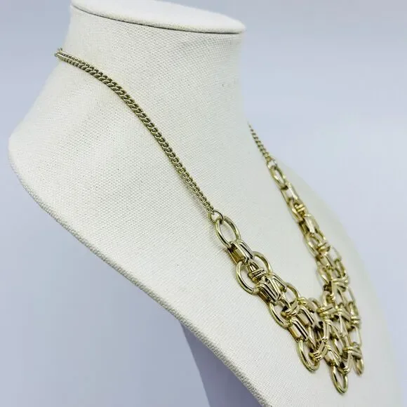 Talbots Statements Necklace Interlocking Rings Mesh Bib Gold Tone Jewelry - Picture 3 of 8